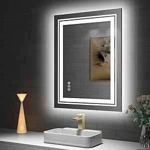 LED Bathroom Mirror, 30"X36" with Front and Backlit, Anti-Fog, Bathroom Vanity Mirror for Wall, Memory Function, Stepless Dimmable, Tempered Glass (Horizontal/Vertical)