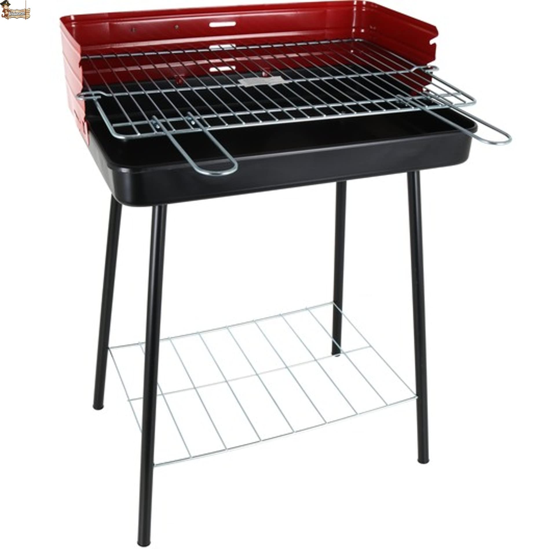 BricoLoco.com Barbacoa carbón con parrilla. Ligera y fácilmente portátil. Con patas y rejilla de refuerzo. Parrilla incluida. Para terraza, balcón, patio, jardín.