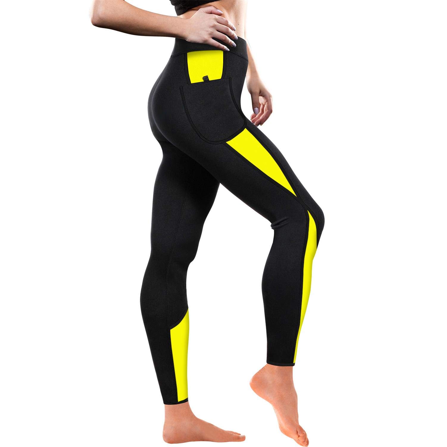 Inches Slimmer Hot Neoprene Shorts with Pocket for Women Weight Loss Slimming Sauna Sweat Pants Workout Body Shaper Yoga Leggings (Full Length Black, M (size guide is the last item picture))
