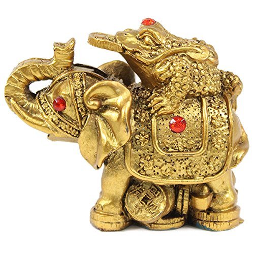 Gold Elephant Feng Shui Statues Wealth Lucky Figurine Home Decor Housewarming Gift Idea - (Gold 1) Toad Frog