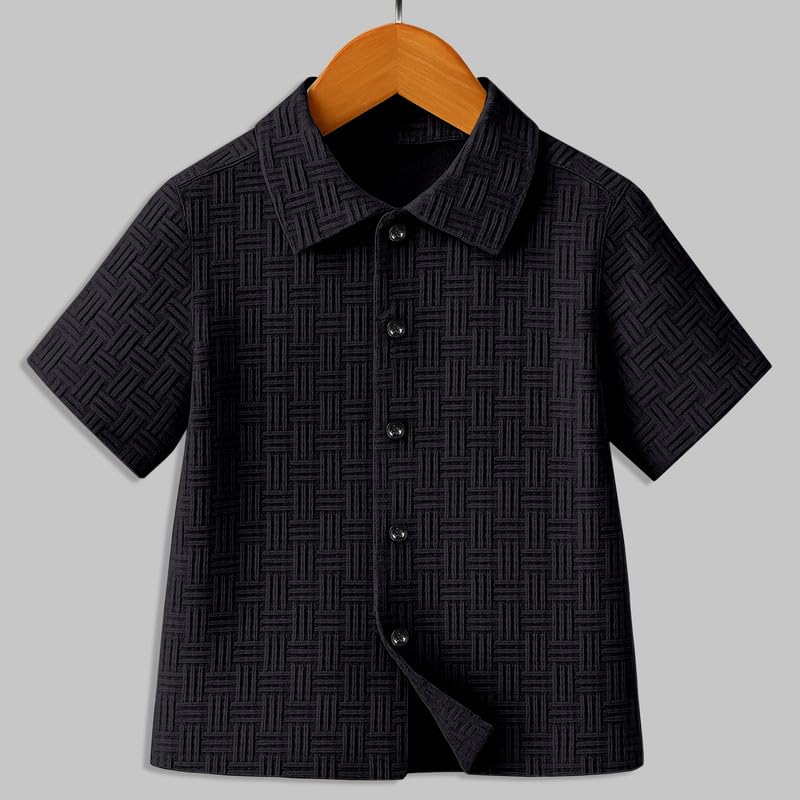 Image of Boys' Casual Cotton Blend Solid Collared Button Down Neck Half Sleeves Regular Fit Shirt