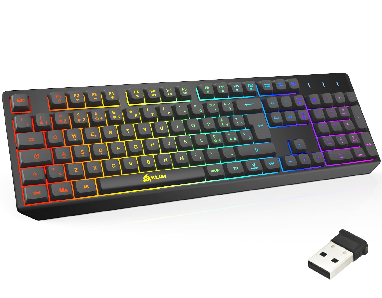 KLIM Chroma Tastiera Wireless ITALIANA - Sottile, Resistente, Ergonomica + Tastiera Gaming Retroilluminata Silenziosa e Impermeabile + PC Mac PS4 PS5 + NUOVA VERSIONE + Nera