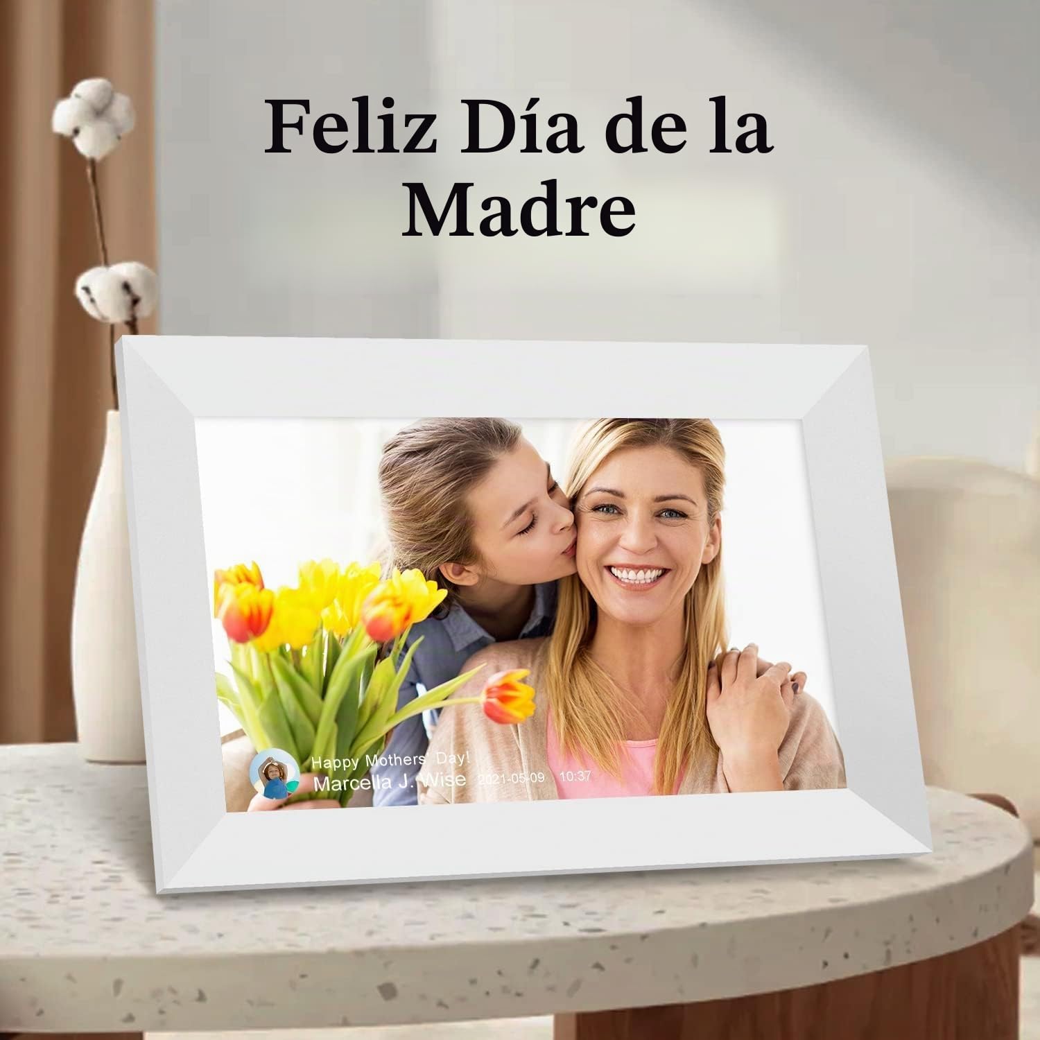 AEEZO Marco de Fotos Digital WiFi de 10.1 Pulgadas, Pantalla táctil IPS, Marco de Fotos Inteligente en la Nube con Almacenamiento de 32 GB, fácil configuración para Compartir Fotos o Videos a través