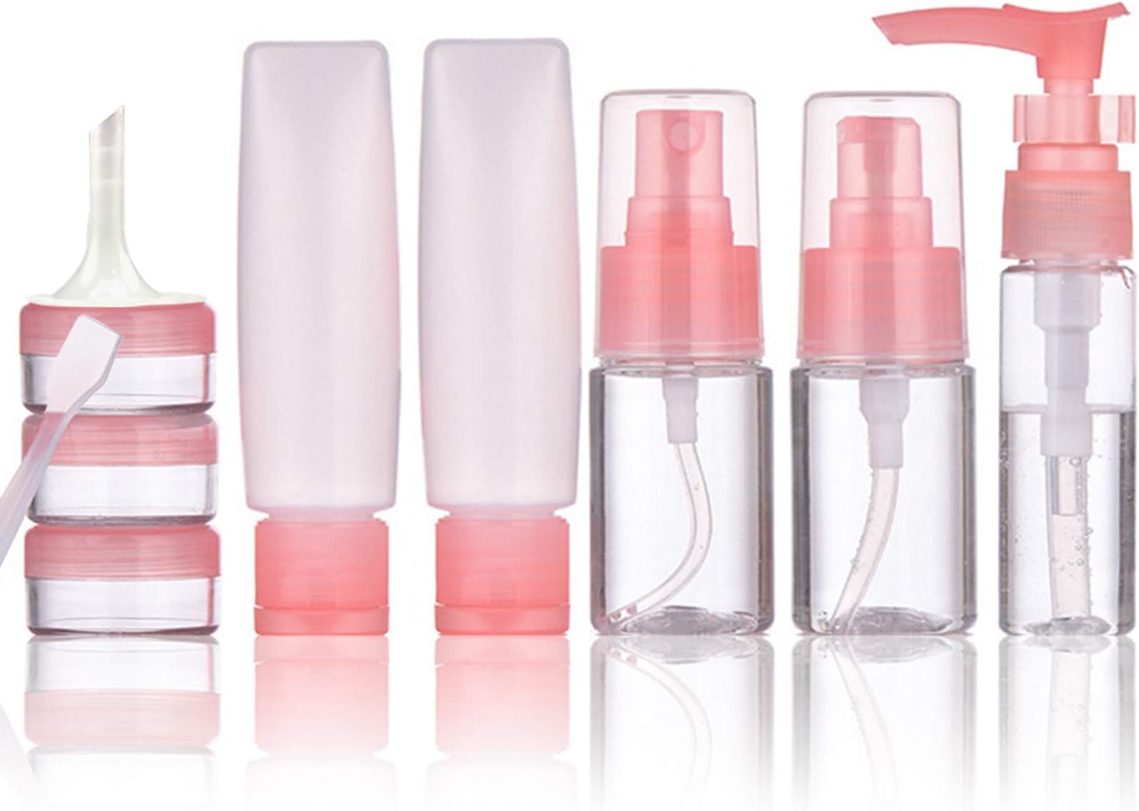 MEACOLIA Travel Size Toiletries Containers 10 Pack Travel Bottles Set Cosmetic Makeup Liquids Travel Container TSA Approved Leak Proof BPA Free Refillable Plastic Clear Empty Pink