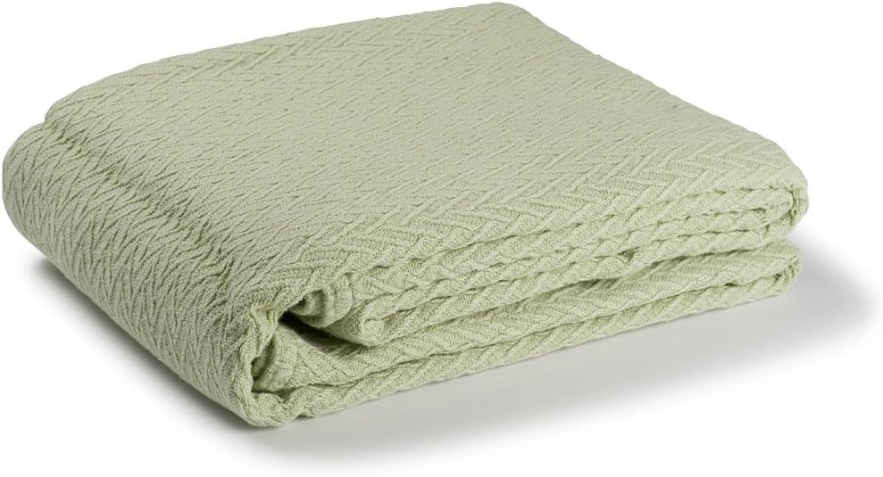 Maine Woolens Charisma 100% Solid Cotton Weave Blanket (King, Celadon)
