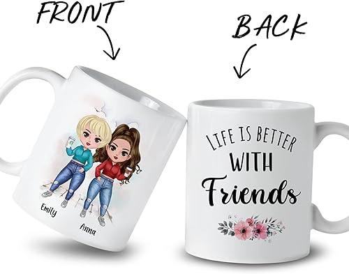 Miniatura 2 de GOSSBY Taza personalizada (2 Friends) Life is better with friends Best Friends, taza personalizada para mejor amiga, regalo de amistad de larga