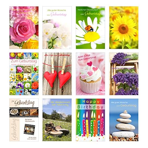 Edition sidenlen set 12 födelsedagskort lyckokort till födelsedag med kuvert. Grattis kort födelsedagskort grattis på födelsedagen man kvinna (dubbla kort/fällkort med kuvert)