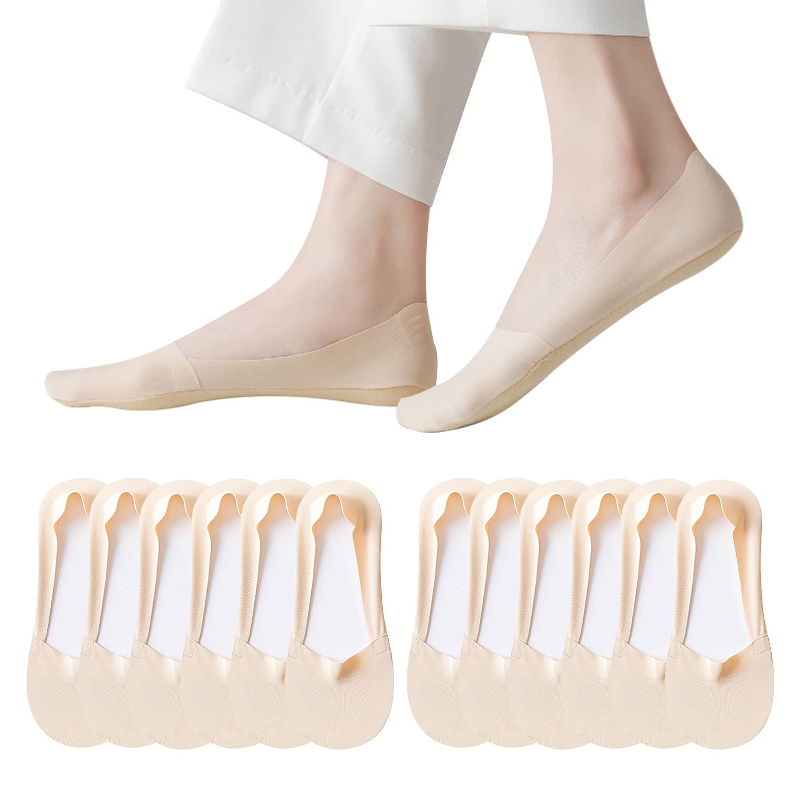 Caudblor 6 Pares Calcetines Invisibles Mujer Antideslizante Calcetines Cortos Gris Desnudo Negro 36-39 40-43