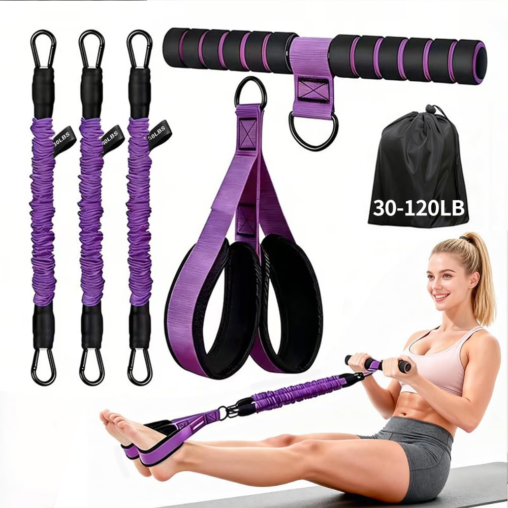 Multifunction Pedal Resistance Band With Handle, Upgraded 3 Tube(30–120 lbs) Adjustable Foot Resistance Bands for Core, Arm, Legs,Physical Therapy- Pilates & Home Gym Equipment for Women Men Exercise