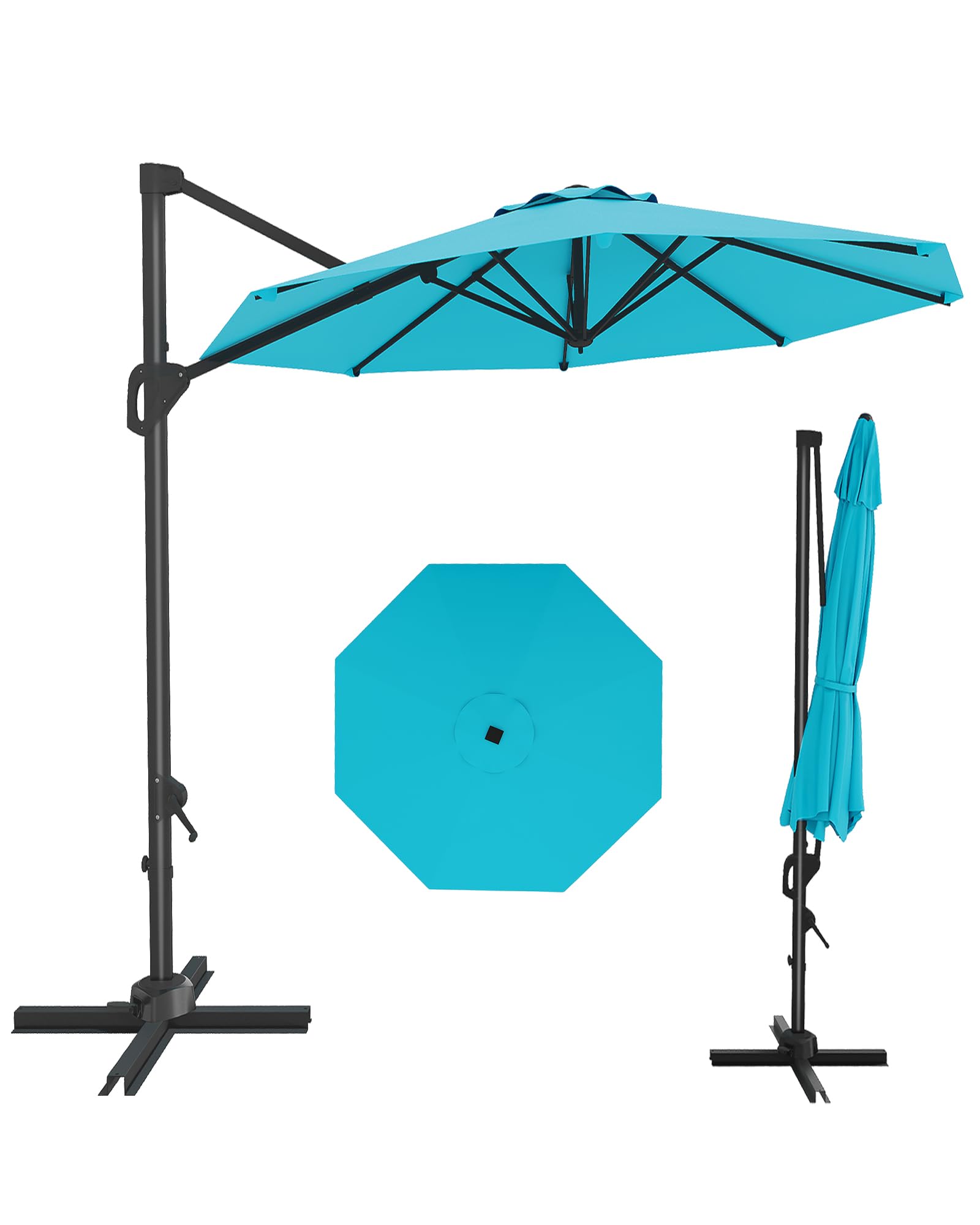 Paraguas voladizo de 10 pies para patio al aire libre con base incluida, sombrilla de mercado compensada a prueba de viento con rotación de 360 grados para patio, jardín, terraza, piscina 2