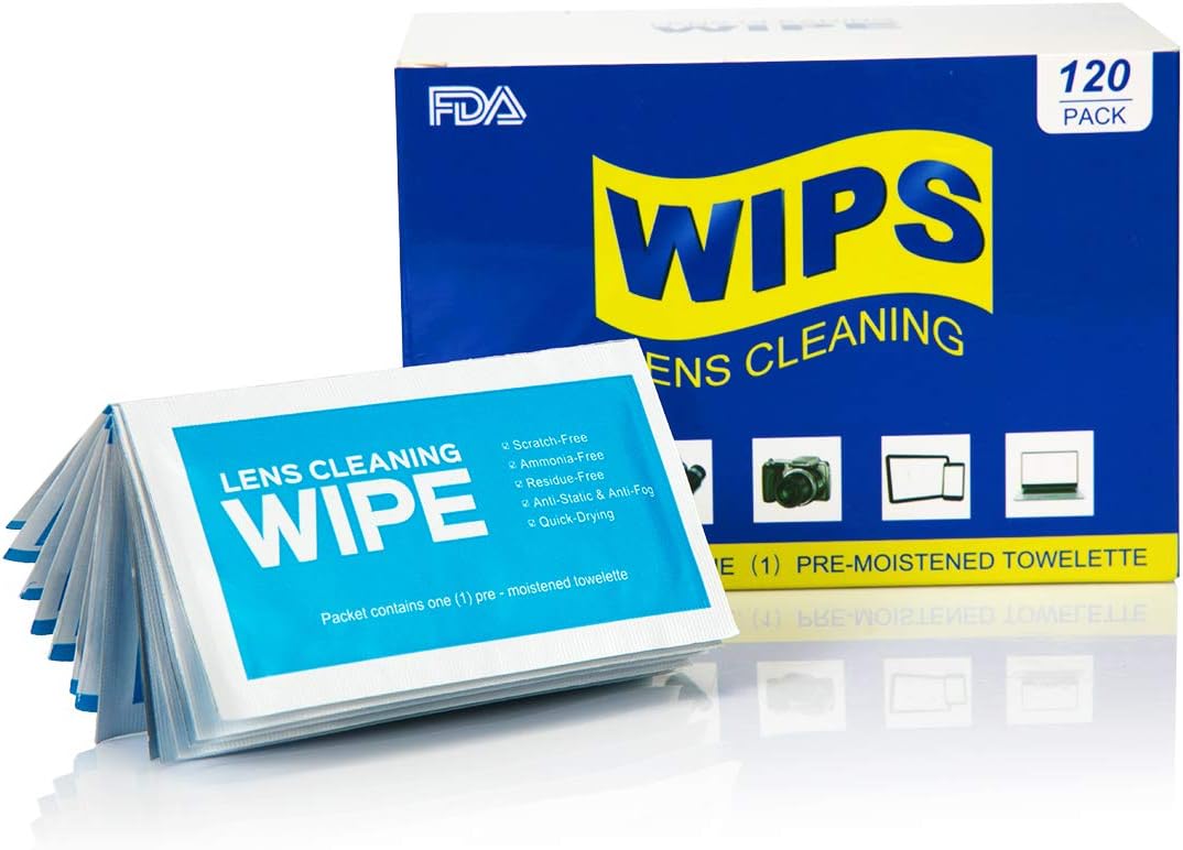 Lens Cleaning Wipes, Pre-moistened Electronics Wipes - Touchscreens Surface Cleaning for Couputers, Smartphones, Tablets, TVs, Monitors, LCD Screens - Streak-Free, Quick Drying (120 Pack)
