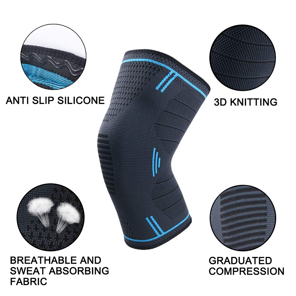Qicuio 【1 Pair】 Knee Support - Knee Compression Sleeve - Arthritis Knee Brace - Ideal for Joint Pain, Arthritis, Running and Sports - Men and Women (Blue(pair), XL) : Health & Household