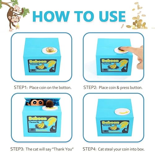 Miniatura 5 de Caja de monedas electrónica para robar, bonita caja de ahorro de dinero con mensaje de voz inteligente, gran regalo para niños y niñas en