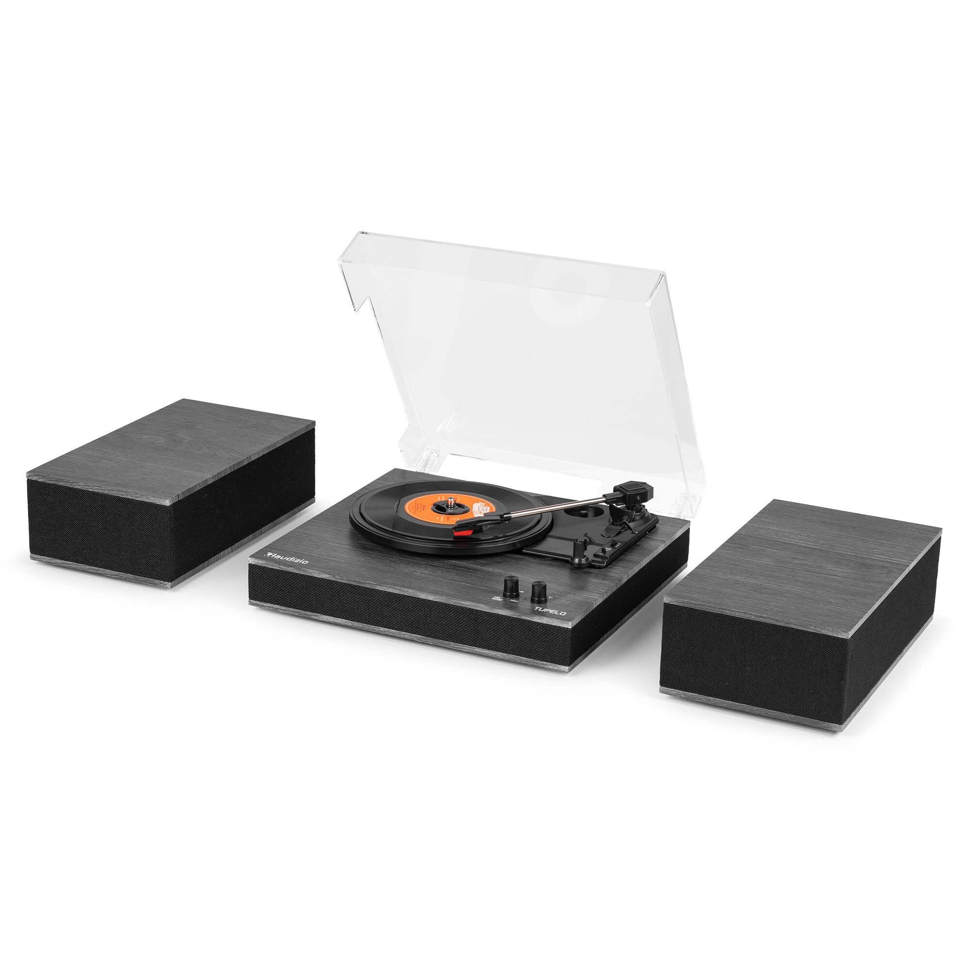 Audizio Tupelo - Giradischi con altoparlante e Bluetooth, set giradischi con amplificatore, 3 velocità (33/45/78 giri/min), lettore in vinile da 120 Watt con 2 altoparlanti stereo, gramofono, nero