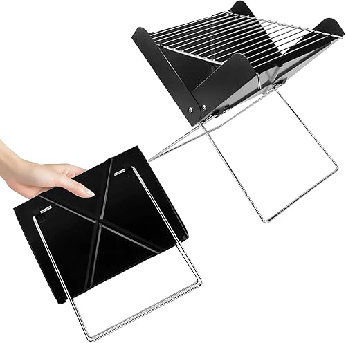YSSOA Parrilla portátil de carbón de 12 pulgadas Parrilla plegable con forma de cuaderno de carbón, desmontable plegable, mini parrilla de