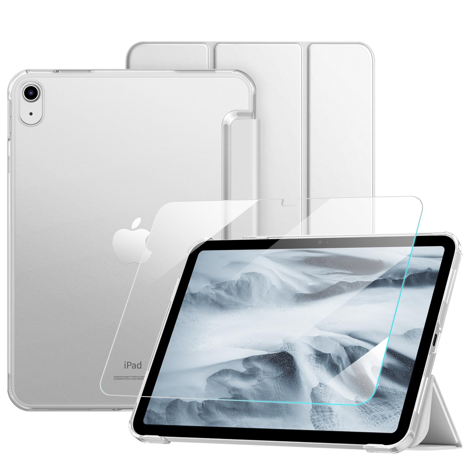Fintie Hülle mit Schutzfolie für iPad A16 11. Generation 11 Zoll 2025 & iPad 10. Generation 10,9 Zoll 2022 – Ultradünne Stand-Schutzhülle mit Hart-PC Transparenter Rückseite, Silber