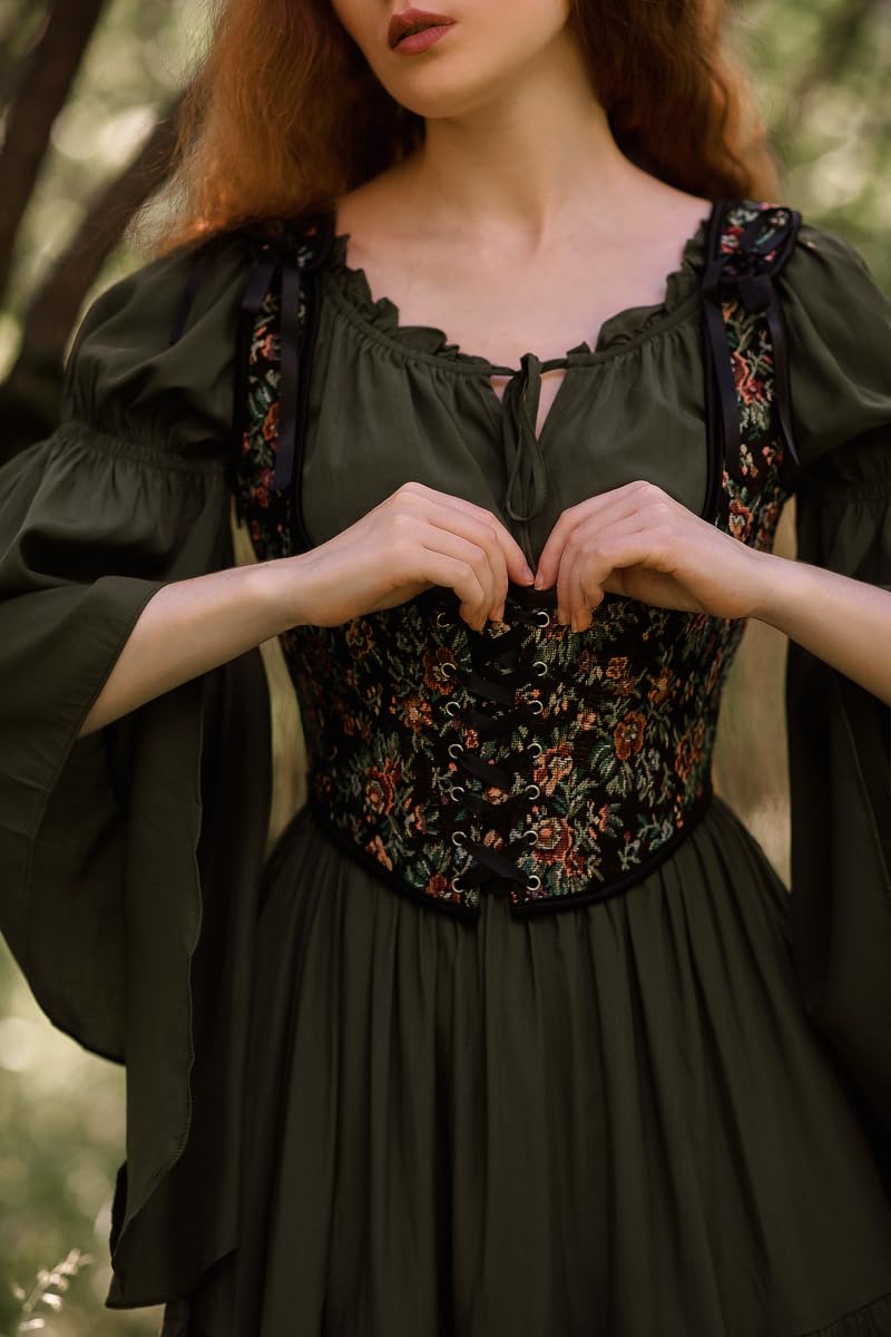 SCARLET DARKNESS Damen Renaissance Korsett U-Ausschnitt Lace-up Corset Top Blumendruck Bustier