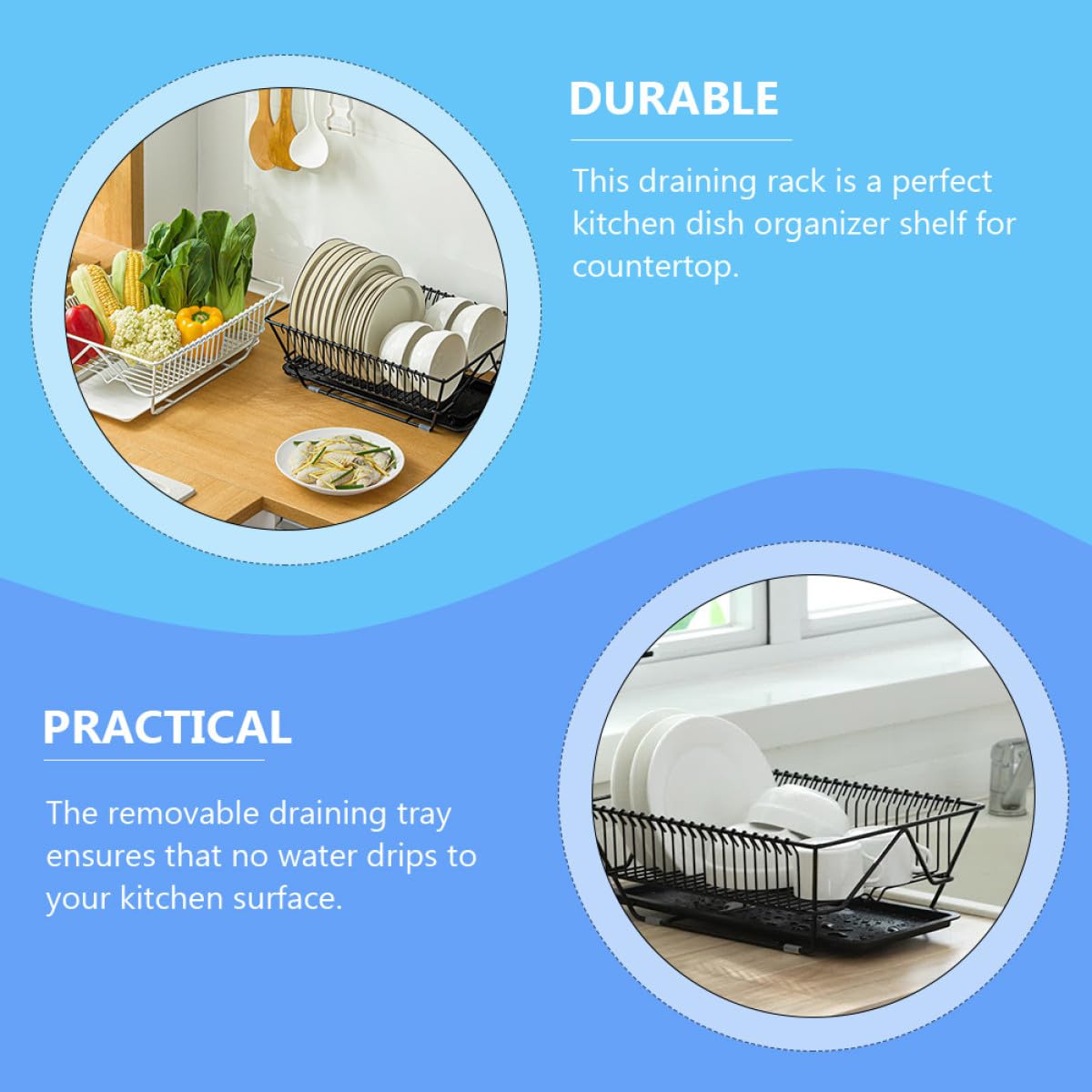 Zerodeko Égouttoir Cuisine en Fer Noir Plateau Amovible, Porte-ustensiles Pratique pour Plan de Travail, Design Moderne et Résistant la Décoloration
