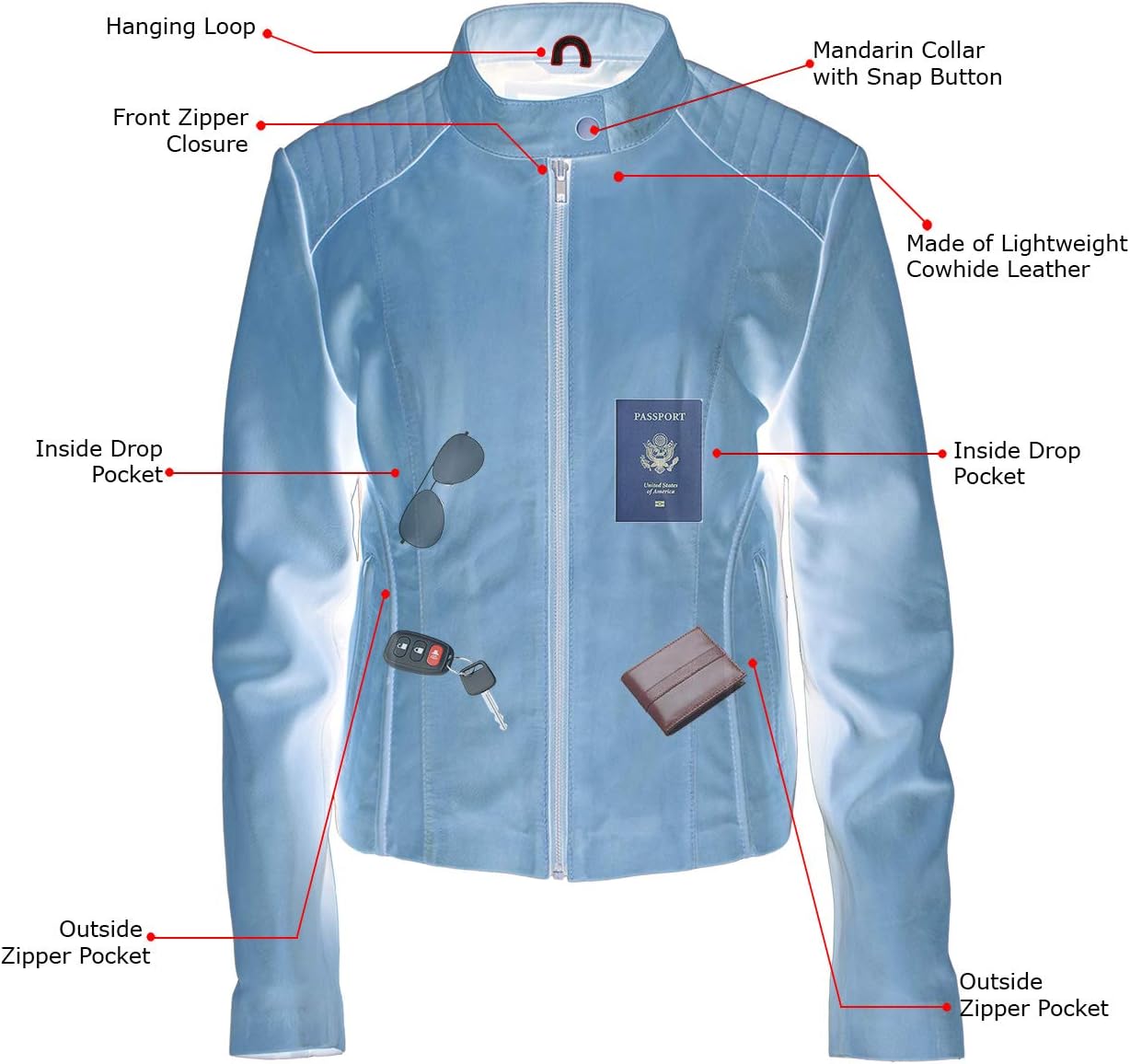 Milwaukee Leather LKL2736 Women's Cognac Premium Leather Scuba Style Biker Jacket w/Mandarin Collar - Image 4