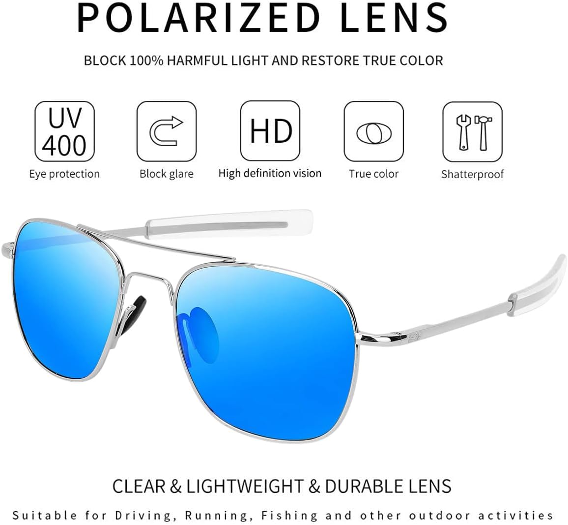 Men's Aviator Sunglasses American Army Military Pilot Polarized Sunglasses Bayonet Temples