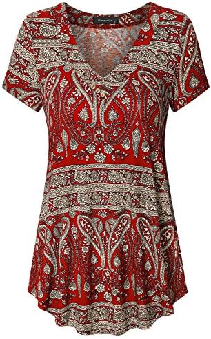 VinmattoWomen's Summer Short Sleeve V Neck Flowy Plus Size Tunic Top