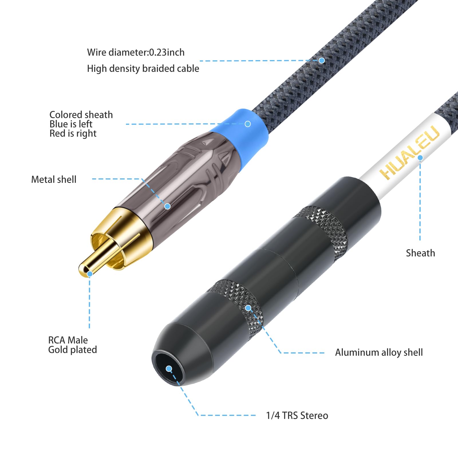 Cable divisor de audio estéreo RCA macho a 1/4 hembra; 6,35 mm hembra a 2 RCA macho, doble RCA macho a 1/4 pulgadas hembra cable de audio de 1 pie