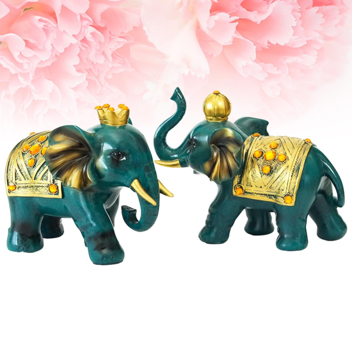 Adorno de Elefante de Resina Verde, 1 Par, Estilo Europeo