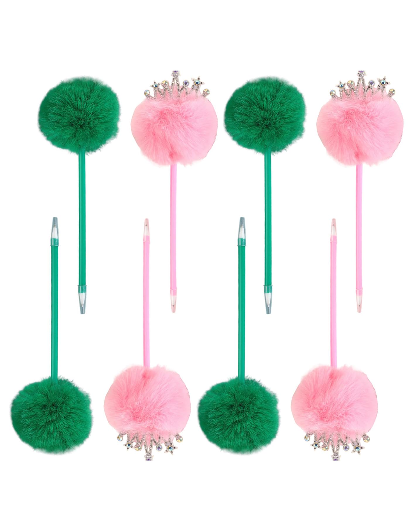 Koongso 8 Pcs Pink and Green Fluffy Pens Pom Pom Pens Witch Party Decorations, Novelty Pen with Pom Pom Topper Halloween Birthday Party Favors Girls School Rewards