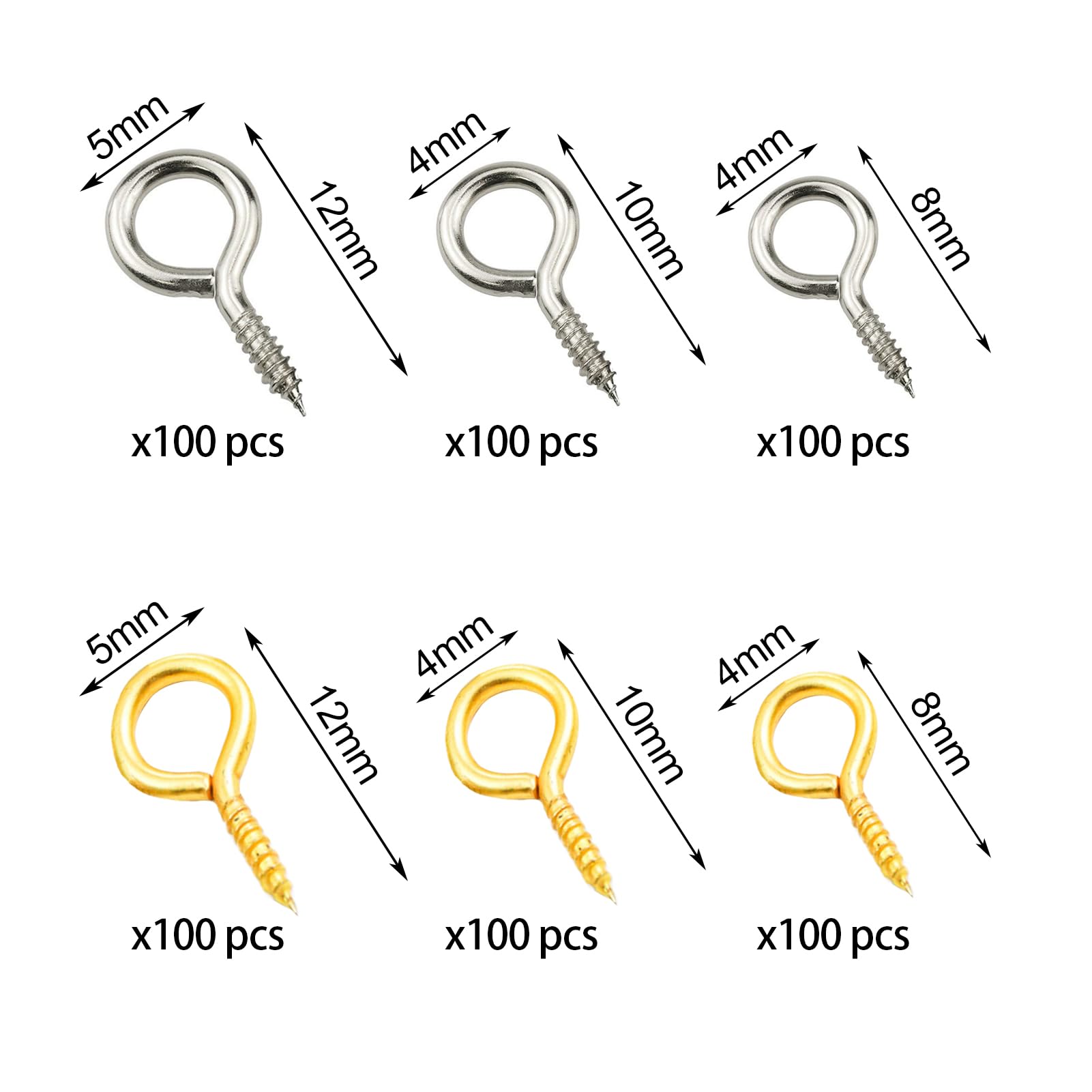600 Pezzi Occhielli a Vite,Mini Viti a Occhiello Ganci a Occhiello Ganci a Vite Filettati,Bulloni a Occhiello Ganci Avvitabili per Parete,Impiccagione,Fai da te Artigianato (12mm/10mm/8mm)