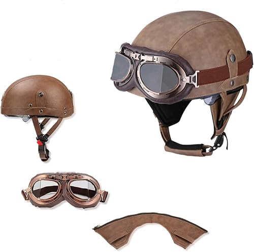 Miniatura 9 de Senhill Casco de motocicleta de cuero estilo alemán para adultos, hombres y mujeres, casco retro con cara abierta, casco retro DOTFMVSS 218 aprobado