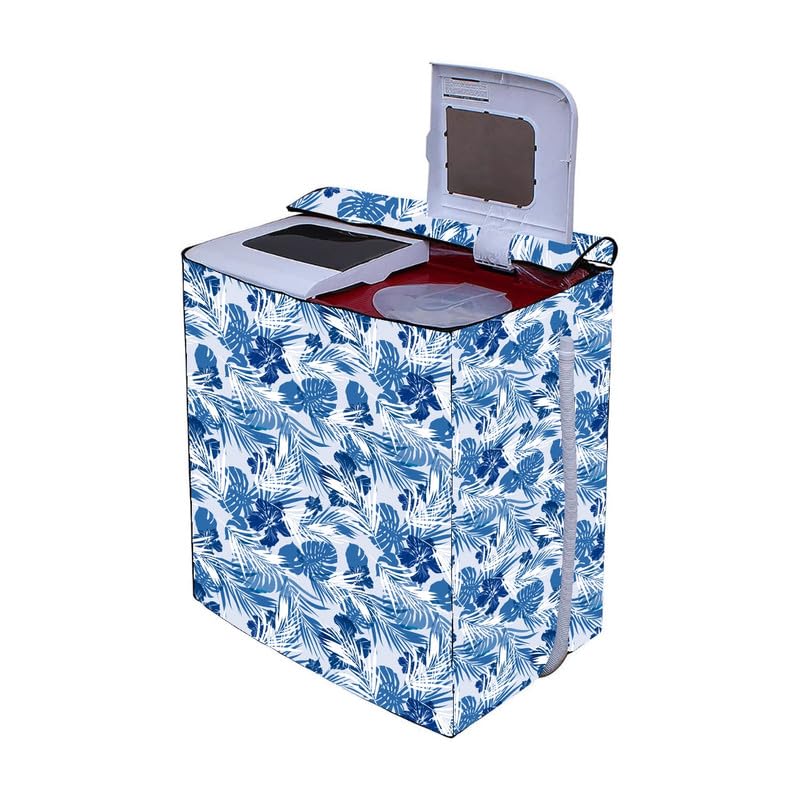Image of PVC Semi Automatic Washing Machine Cover Suitable For Samsung, Lg, Whirlpool 9kg, 9.5kg, 10kg, 10.5kg, 11kg & 11.5kg | Waterproof & Dustproof Cover, White Blue.