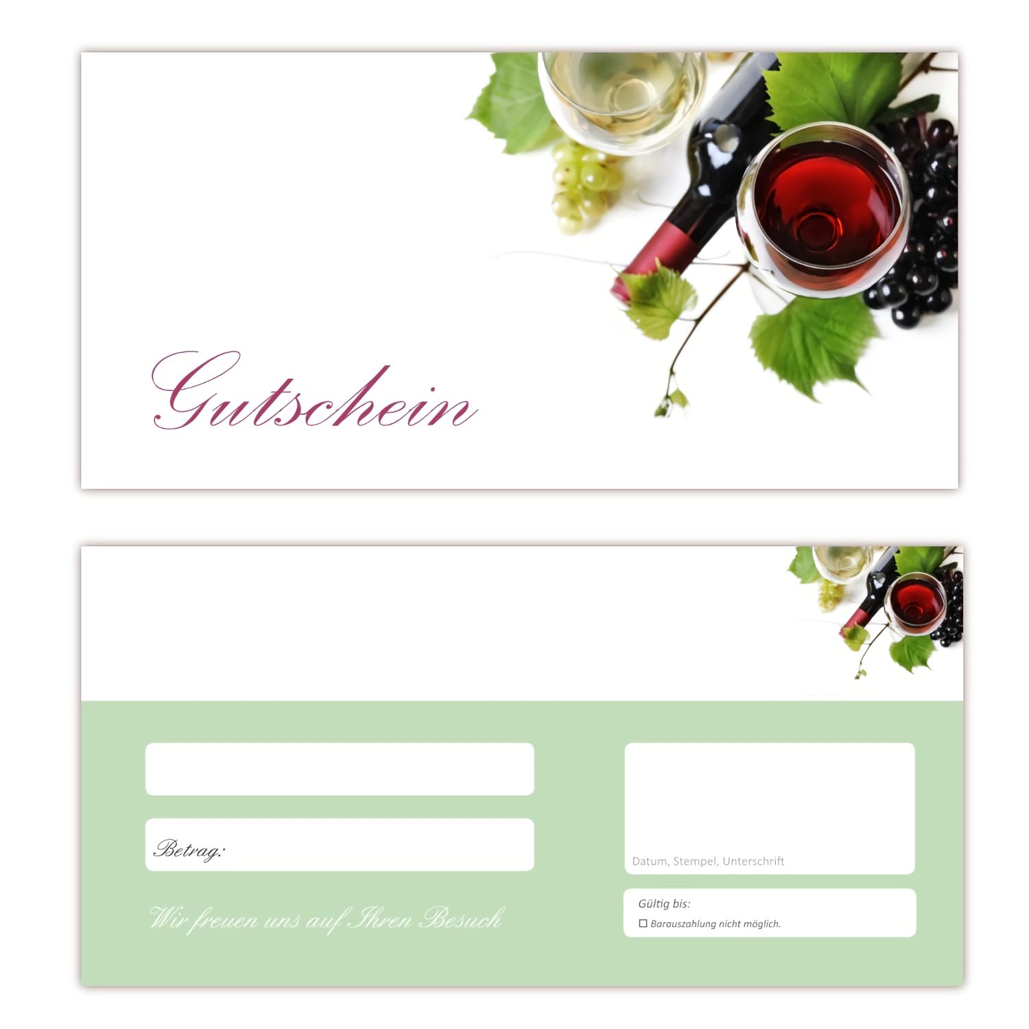 Geschenkgutscheine (Wein-645) - Ein schönes Produkt für Ihre Kunden. Gutscheine Gutscheinkarten für Bereiche wie Freizeit, Wellness, Feier, Geschenk, Getränke und weitere (200)
