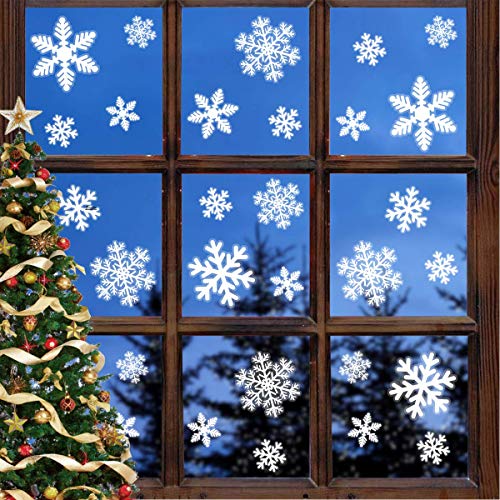 Keiby Citom 135 Copos de Nieve, decoración de Ventanas, Ventanas, Adhesivo, para decoración de Navidad y de Invierno, para Puertas, escaparates, vitrinas, Cristales, etc.