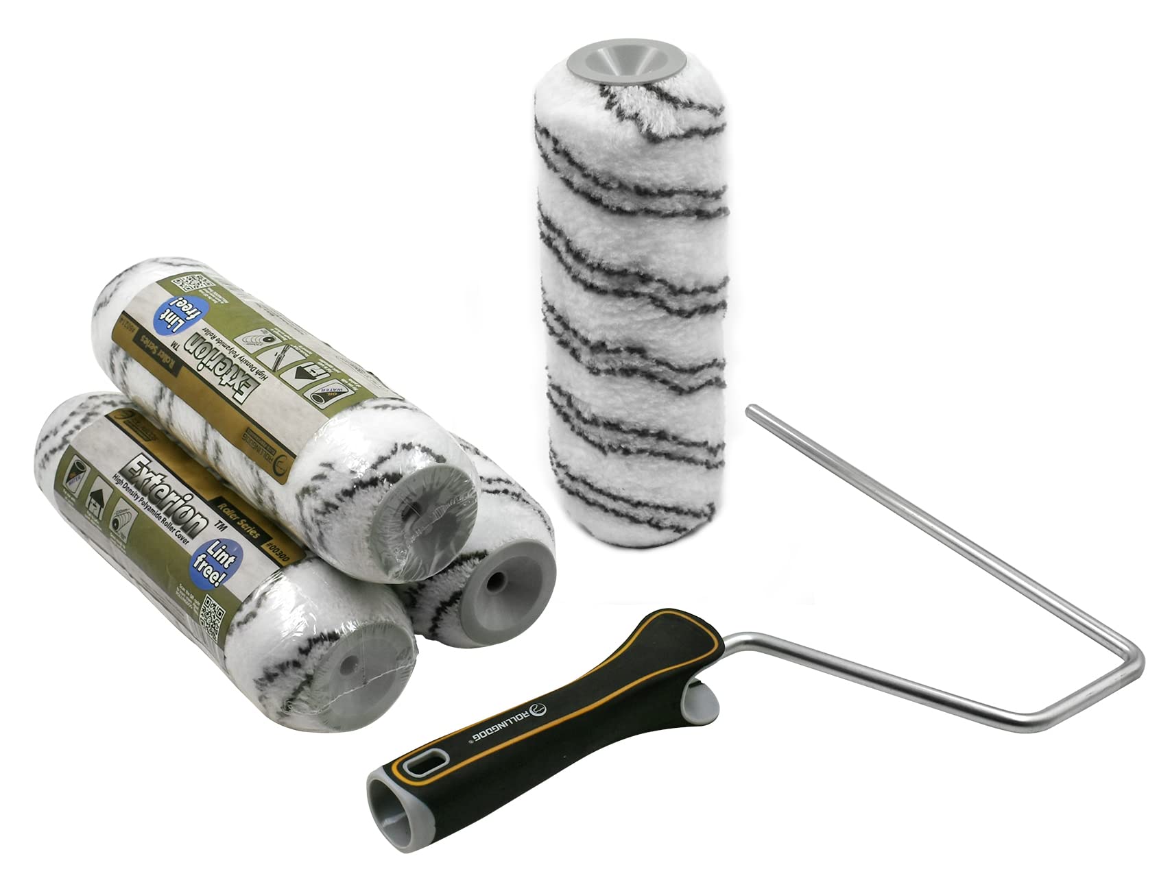 Rollingdog 9" Paint Roller 3/4” (18Mm) Long Nap 9" Masonry Paint Roller Set - 3/4"(18Mm) Long Nap Paint Roller Covers(4Pc) For Painting Rough Walls And Ceilings