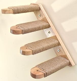 MIAOGE Cat Wall Mounted Shelf Furniture,Cat Climbing Shelves ,with Jute Scratching for Indoor Cats Four Steps Stairs,Heavy Duty Wooden Cats Perch Platform (Small-Right to Left)