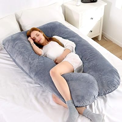 Cherry Juilt Pregnancy Pillow, U-Shape Full Body Pillow and Maternity Support with Detachable Extension - Support for Back, Hips, Legs, Sciatica,Belly for Pregnant Women with Flannel Cover (Grey)