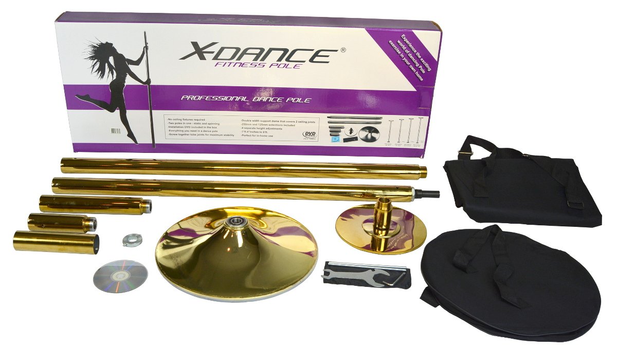 X-Dance Titanium Gold Portable Fitness Exercise Exotic Stripper Pole Dance 45mm with Carry Case