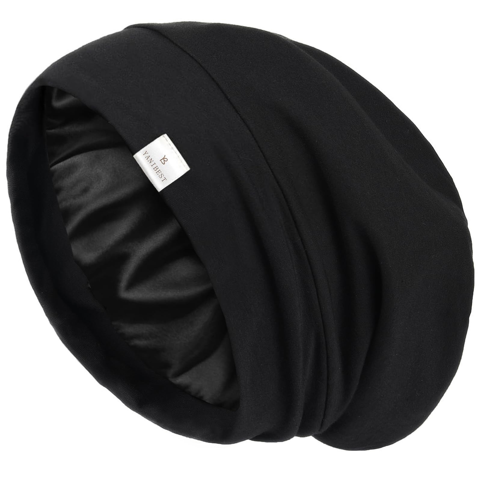 YANIBEST Silk Satin Bonnet Hair Cover Sleep Cap - Adjustable Stay on Silk Lined Slouchy Beanie Hat for Night Sleeping