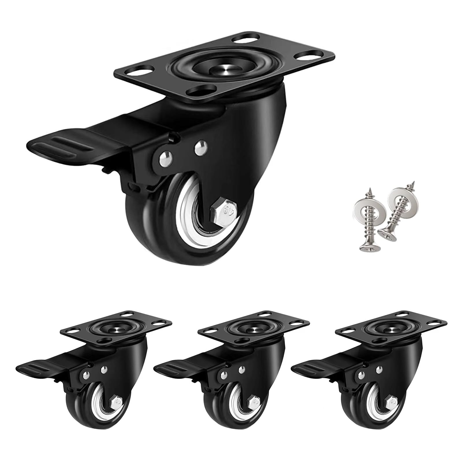 4 Stück Schwerlastrollen Mit Bremse 50mm 2 Zoll Bis 200 kg 360 Grad Rundum Drehbar Lenkrollen Transportrollen Möbelrollen Leise Rollen für Möbel Schwarz Mit Schrauben