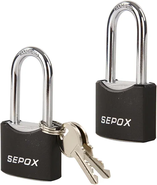 SEPOX® Twins 1-9/16" All-Weather Outdoor Padlocks Keyed Alike, Long Shackle, Solid Steel Lock, Heavy-Duty with Black Cover, Design for Gate Fence Cabinet Toolbox School Gym Locker with 2pcs Same Key