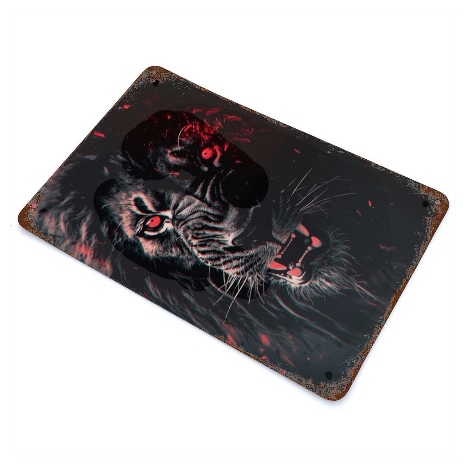 Black And Red Lion Rusty Metal Tin Sign 11.8"x7.9", Ideal for Farmhouse, Kitchen And Entryway Decor