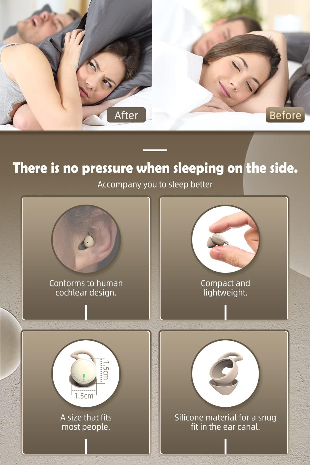 Sleep Earbuds Canal Noise Isolating Sleep Headphones Wireless In-Ear Mini Sleep Earphones Bluetooth 5.3 Small Ultra Soft Lightweight2.3g for Side Sleeper Flexible IPX5 Built-In Mic Snoring