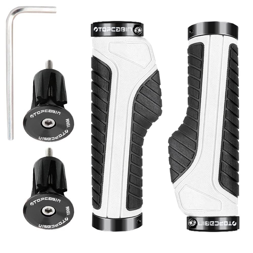 TOPCABIN Ergonomic Bike Grips - Widen Holding Rubber Grips with Aluminum Lock Grips for Mountain &amp; Road Bikes