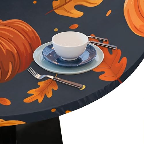 Vista 482 de Pardick Mantel redondo elástico con diseño de hojas de otoño, mantel redondo ajustable de 36 a 42 pulgadas, mantel circular impermeable, lavable