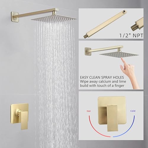 Miniatura 46 de Sistema de ducha de níquel cepillado para baño, mezclador de lluvia de lujo, conjunto combinado de ducha montado en la pared, sistema de cabezal