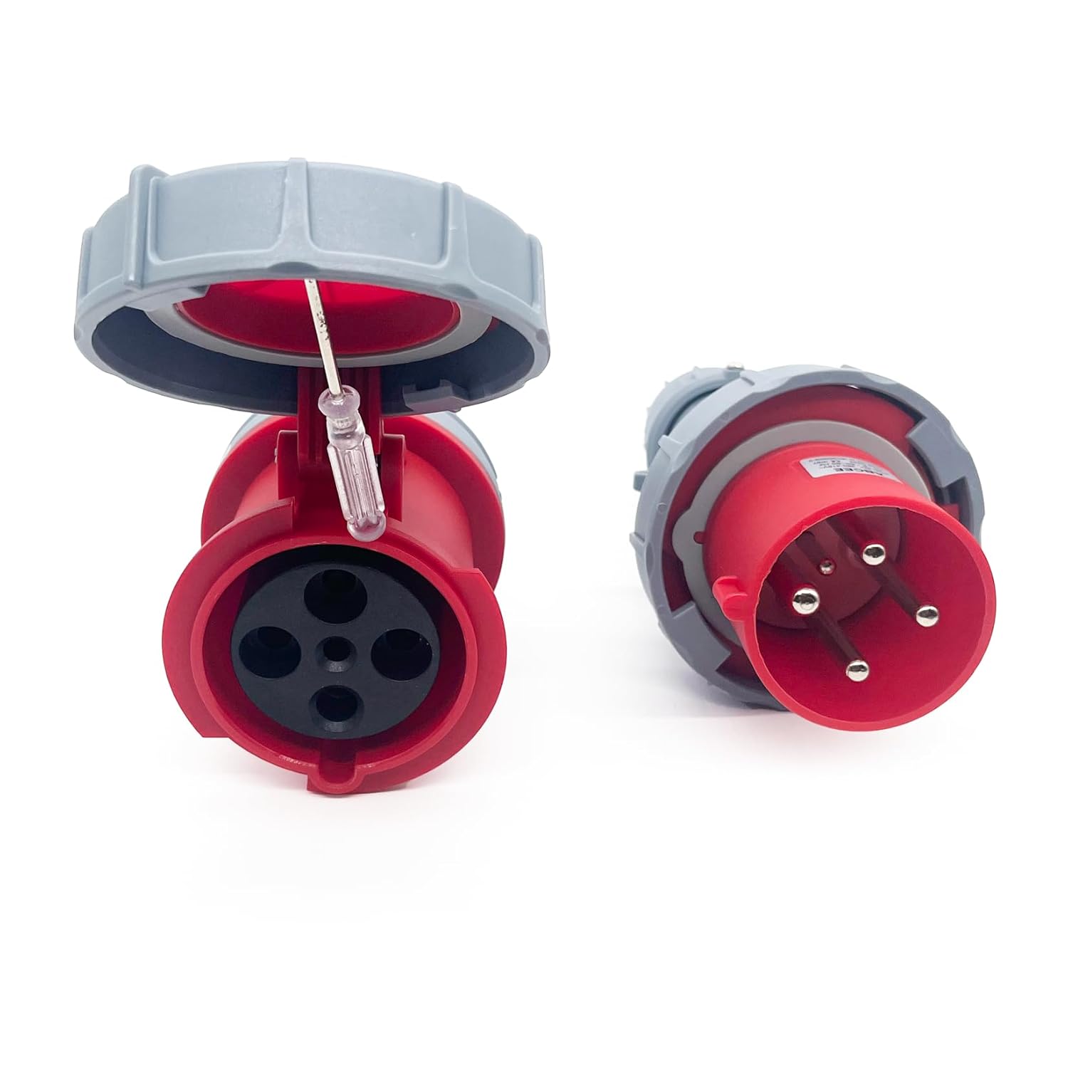 1Set 63A 4Pin Male+Female Connector(Compatible with 60amp),Industrial Waterproof Receptacle, IP67 Aviation 3Phase Plug&Socket,for High-Power Equipment,IEC60309 3P+E 6H