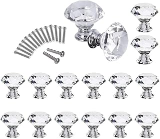 16 Pcs Drawer Knobs, 30mm Crystal Glass Cabinet Knobs Dresser Knobs Diamond Shape Drawer Kitchen Cabinets Dresser Cupboard Wardrobe Pulls Handles Glass Cabinet Knobs (Clear)