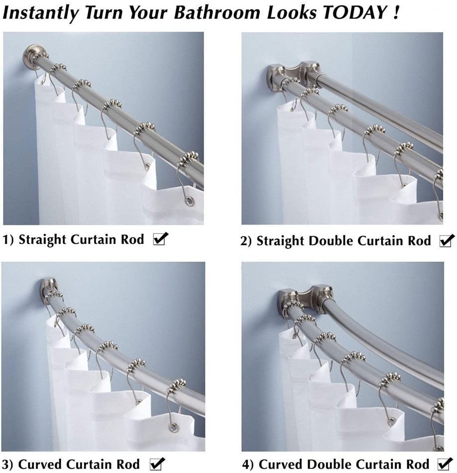 Shower Curtain Rings, Double Shower Hooks Metal Rustproof Curtain Hooks, Shower Rings for Bathroom Shower Curtain Rod Nickel - Image 3