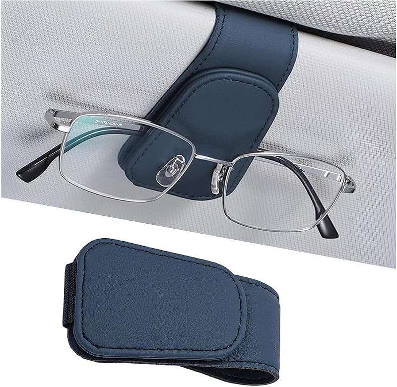 Porta-óculos para Para-Sol Automotivo Ywdiml em Couro de Microfibra com Ímã e Clipe para Cartões, Azul Royal