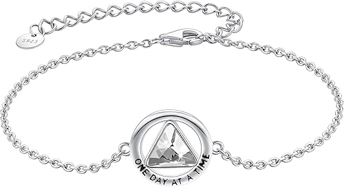 YAFEINI Pulsera de recuperación AA de plata de ley 925 con cristal AA Alcohólicos Anónimos Recuperación Sobriedad Sobriedad Joyería Regalos para